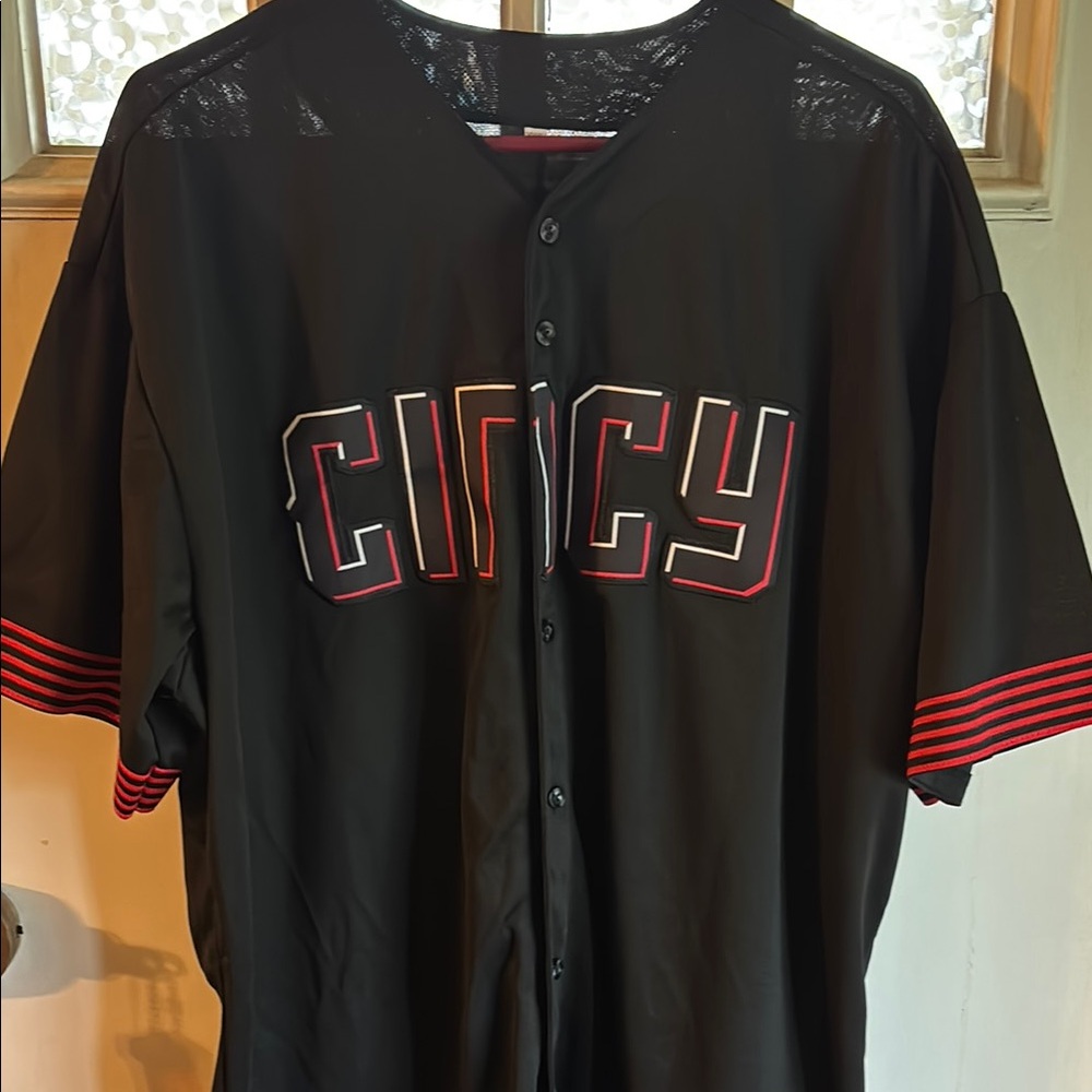 CINCY Cincinnati Reds Black and Red Mesh Sports Jersey